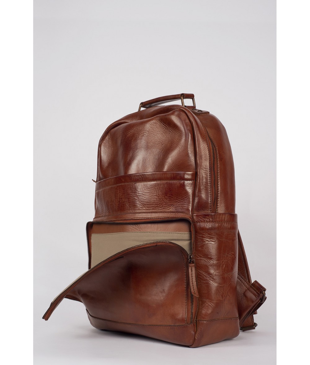 Flint Cognac Brown Leather Laptop Backpack Alaskan Leather Company